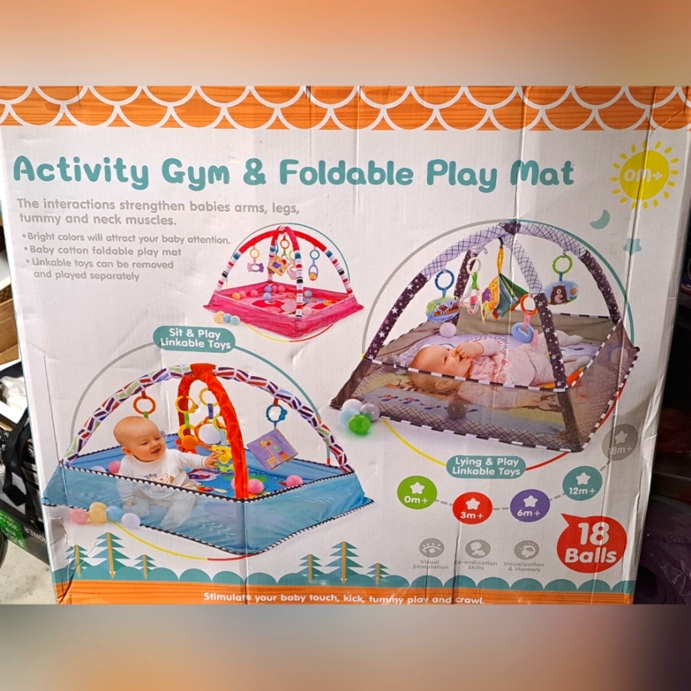 Brand New. Activity Gym & Foldable Play Mat with Toys. Color Is PINK